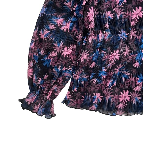 Ganni Floral Pleated Georgette Smock Blouse Purple Size FR 40 US 8-10 M Coquette - Picture 5 of 13